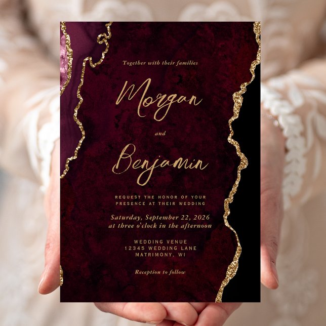 Invitación Boda de escritura del ataque rojo de Borgoña (Subido por el creador)