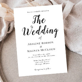 Invitación Boda de escritura elegante de tipografía en blanco