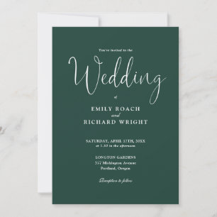 Invitación Boda de escritura elegante todo en uno verde esmer