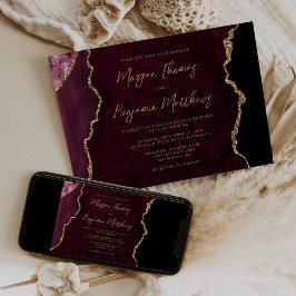 Invitación Boda de Escritura en Ágata Dorada de Borgoña