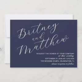 Invitación Boda de escritura en azul marino minimalista simpl