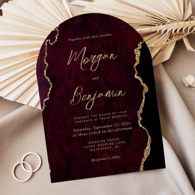 Invitación Boda de escritura en forma de arco de ágata dorada (Subido por el creador)