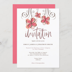 Invitación Boda de escritura floral artesanal rosa de color r