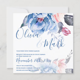 Invitación Boda de escritura floral de color azul de color de