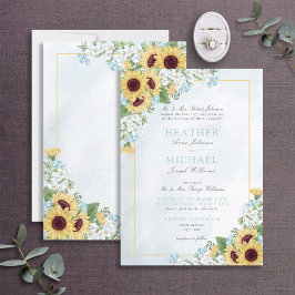 Invitación Boda de escritura floral de girasol azul turquesa 