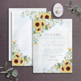 Invitación Boda de escritura floral de girasol azul turquesa 