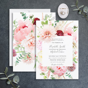 Invitación Boda de escritura floral de peones rosados románti