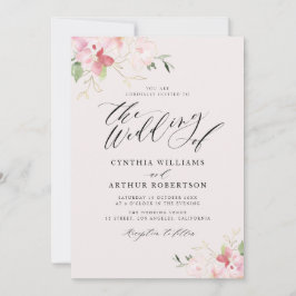 Invitación boda de escritura floral gris y rubor
