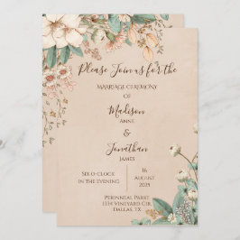 Invitación Boda de escritura floral romántica dibujada a mano