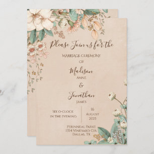Invitación Boda de escritura floral romántica dibujada a mano