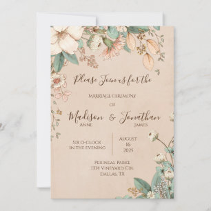 Invitación Boda de escritura floral romántica dibujada a mano