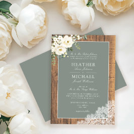 Invitación Boda de escritura formal de madera blanca verde de