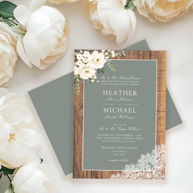 Invitación Boda de escritura formal de madera blanca verde de (Subido por el creador)