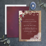 Invitación Boda de escritura formal de Rubor Wood Lace<br><div class="desc">¡Estamos tan contentos con esta tradicional invitación formal a bodas botánicas y rústicas! Un diseño elegante y magnífico con escritura con letras blancas, fondo burdeos, encaje y un motivo de color botánico de color burdeos. Con una textura de madera de pino con honores, un falso encaje francés de Alençon y...</div>