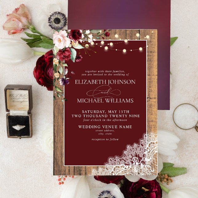 Invitación Boda de escritura formal de Rubor Wood Lace (Subido por el creador)