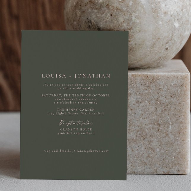 Invitación Boda de escritura formal verde del bosque rosa min (Subido por el creador)