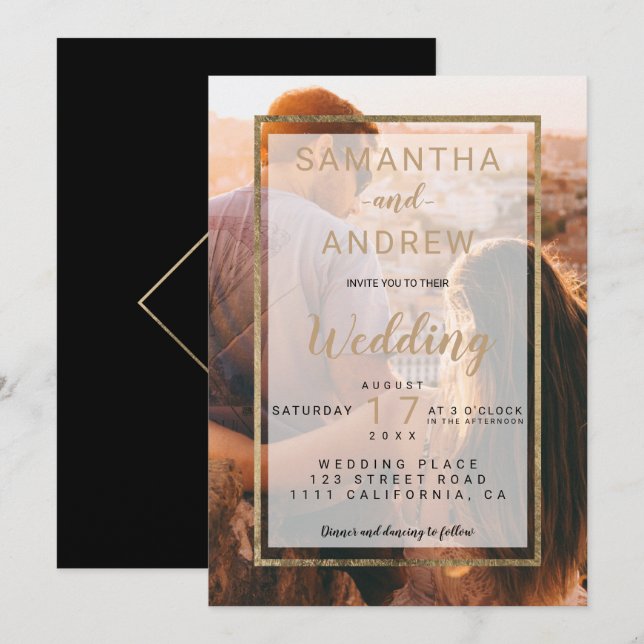 Invitación boda de escritura fotográfica simple en monograma  (Anverso / Reverso)