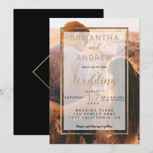 Invitación boda de escritura fotográfica simple en monograma 