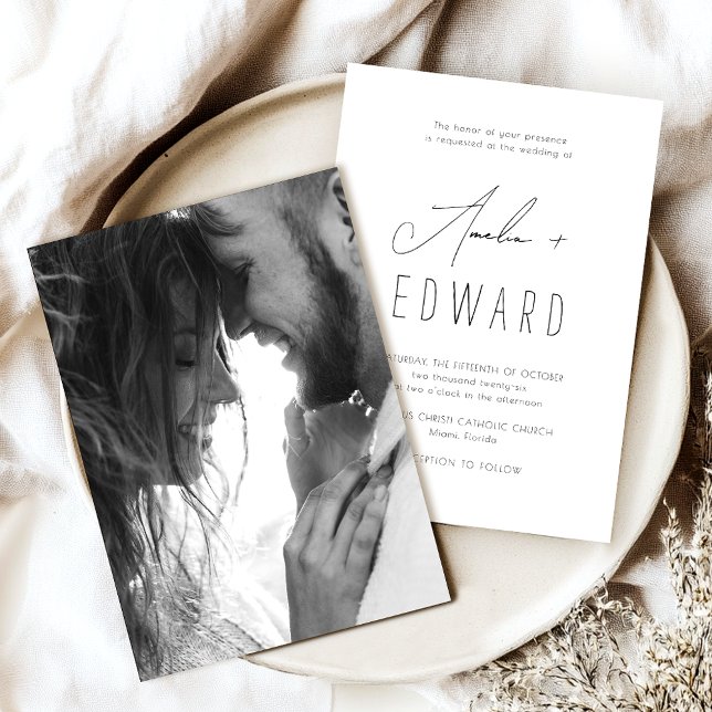 Invitación Boda de escritura fotográfica simple y moderna en  (Subido por el creador)