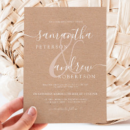 Invitación Boda de escritura kraft minimalista blanco moderno