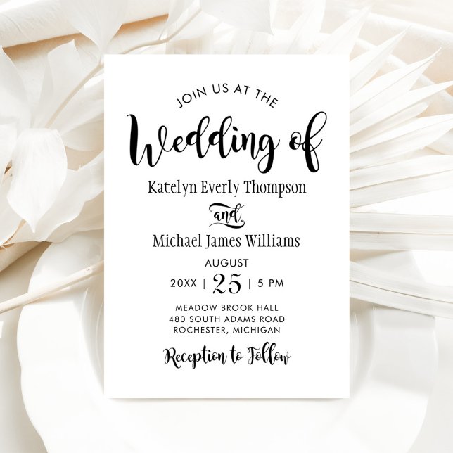 Invitación Boda de escritura manuscrita moderna en negro (Subido por el creador)