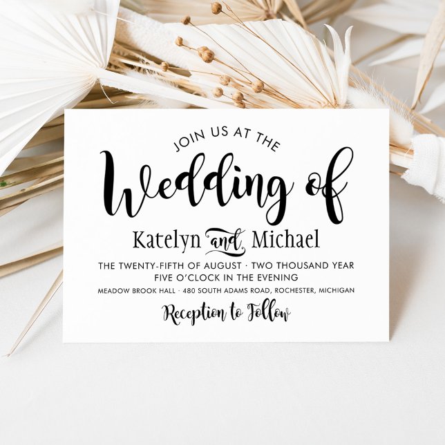 Invitación Boda de escritura manuscrita moderna en negro (Subido por el creador)