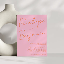 Invitación Boda de escritura manuscrita moderna Naranja rosa