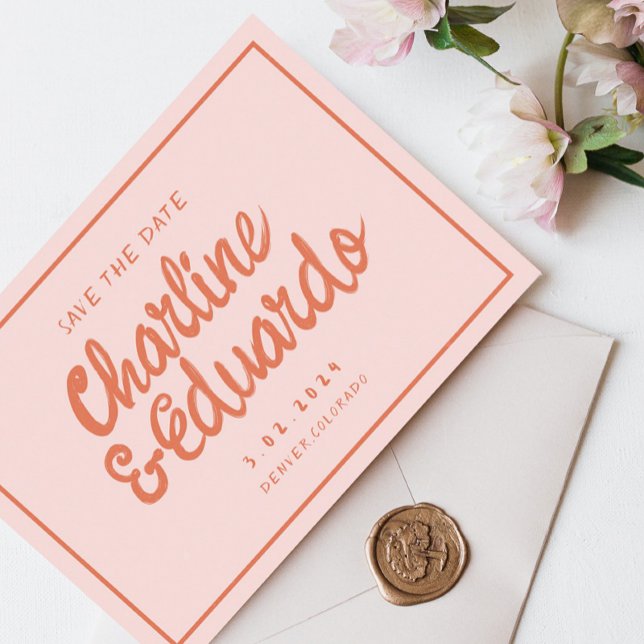 Invitación Boda de escritura manuscrita rosa y roja retro Gua (Subido por el creador)