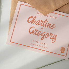 Invitación Boda de escritura manuscrita rosa y roja retro Gua