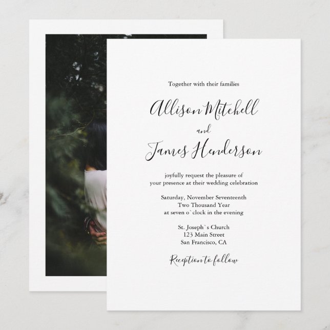 Invitación Boda de escritura manuscrita simple minimalista (Anverso / Reverso)