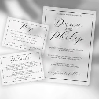Invitación Boda de escritura mínima en blanco y negro