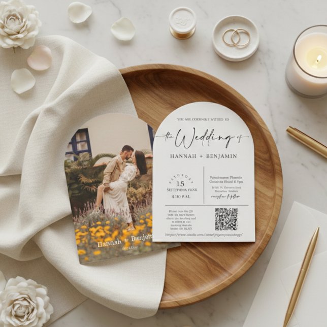 Invitación Boda de escritura mínima moderada con arcos Foto d (Subido por el creador)