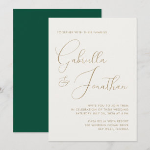 Invitación Boda de escritura minimalista de crema verde esmer