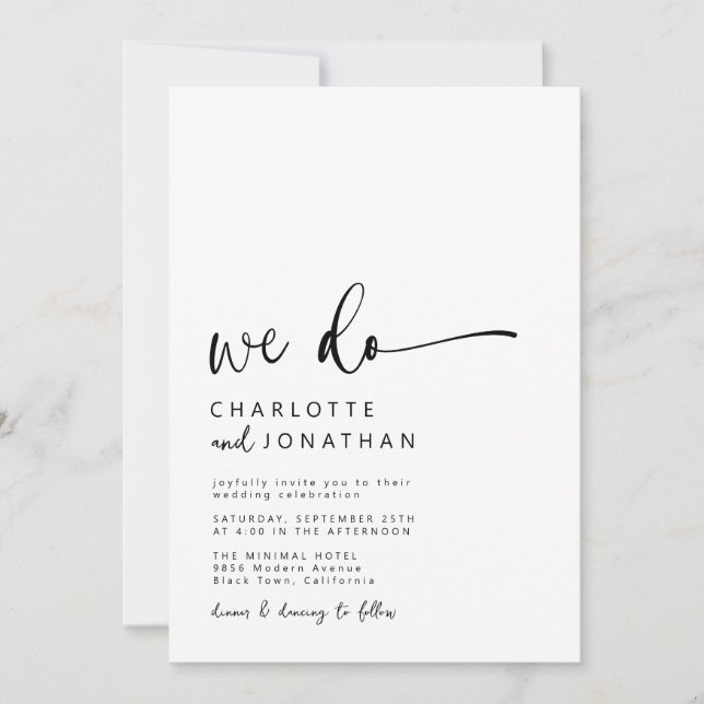 Invitación Boda de escritura Minimalista moderna (Anverso)