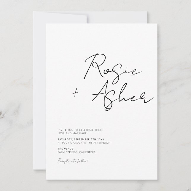 Invitación Boda de escritura Minimalista moderna (Anverso)