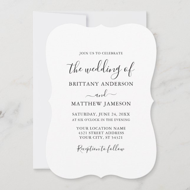 Invitación Boda de escritura moderna de caligrafía Minimalist (Anverso)