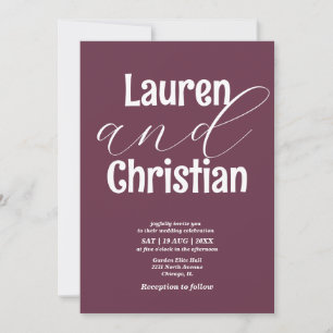 Invitación Boda de escritura moderna de ciruela minimalista