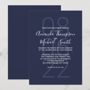 Invitación Boda de escritura moderna de Navy Blue