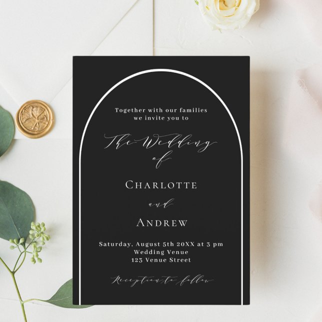 Invitación Boda de escritura moderna del arco blanco negro (Subido por el creador)