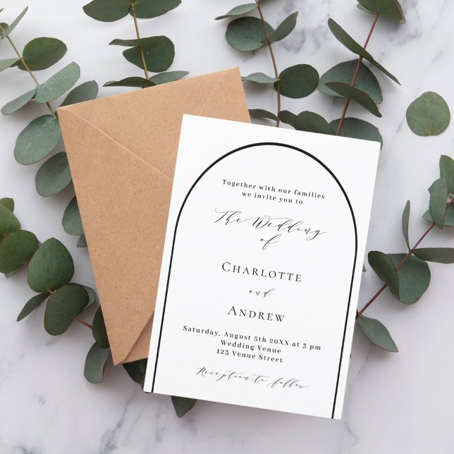 Invitación Boda de escritura moderna del arco negro blanco (Subido por el creador)