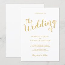 Boda de escritura moderna en blanco y oro