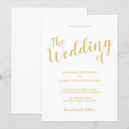 Invitación Boda de escritura moderna en blanco y oro