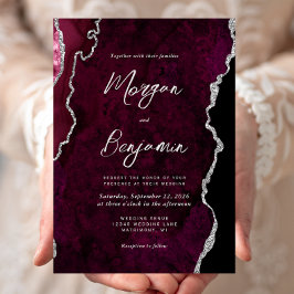 Invitación Boda de Escritura Moderna en Burgundy y Plata