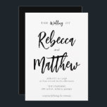 Invitación Boda de escritura moderna Minimalista en blanco ne<br><div class="desc">Una moderna y elegante invitación a la boda con un guión que da un toque de letra manuscrito para los nombres de los cónyuges y un elegante tipo de letra para la información de sus bodas. Todos los textos y colores (fondo y texto) se pueden cambiar si lo desea -...</div>