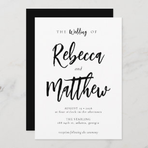 Invitación Boda de escritura moderna Minimalista en blanco ne