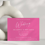 Invitación Boda de escritura moderno de color rosa intenso mí<br><div class="desc">Invitación a la boda Minimalista de escritura moderna de color rosado caliente (horizontal)</div>