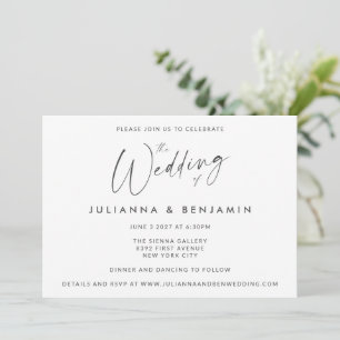 Invitación Boda de escritura moderno minimo y simple en blanc