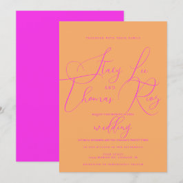 Invitación Boda de escritura naranja rosa brillante negrita m