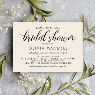 Invitación Boda de escritura negra crema moderna ducha de nov