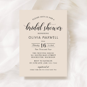 Invitación Boda de escritura negra crema moderna ducha de nov